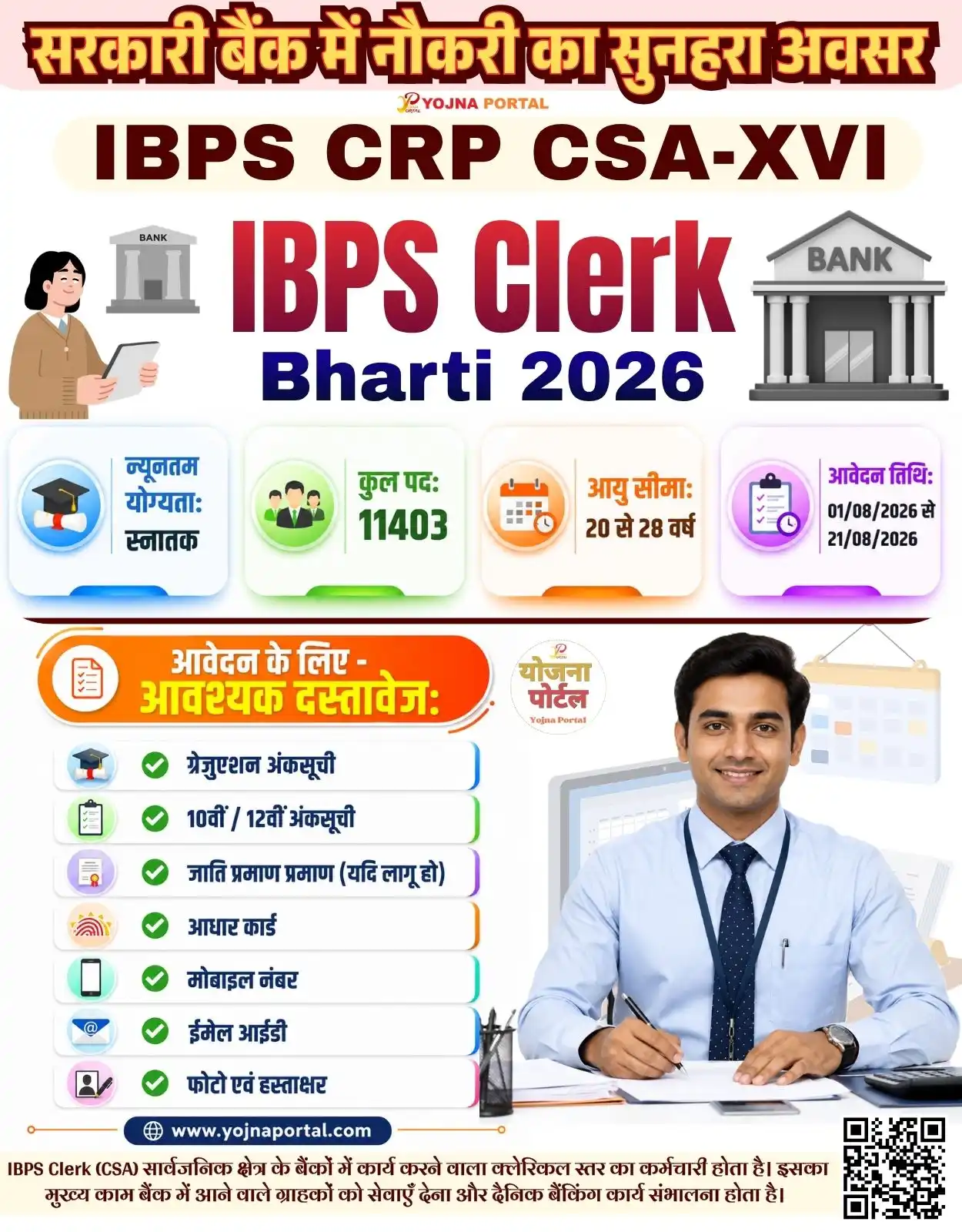 Ibps Bank Clerk Vacancy 2026 | www.YojnaPortal.com