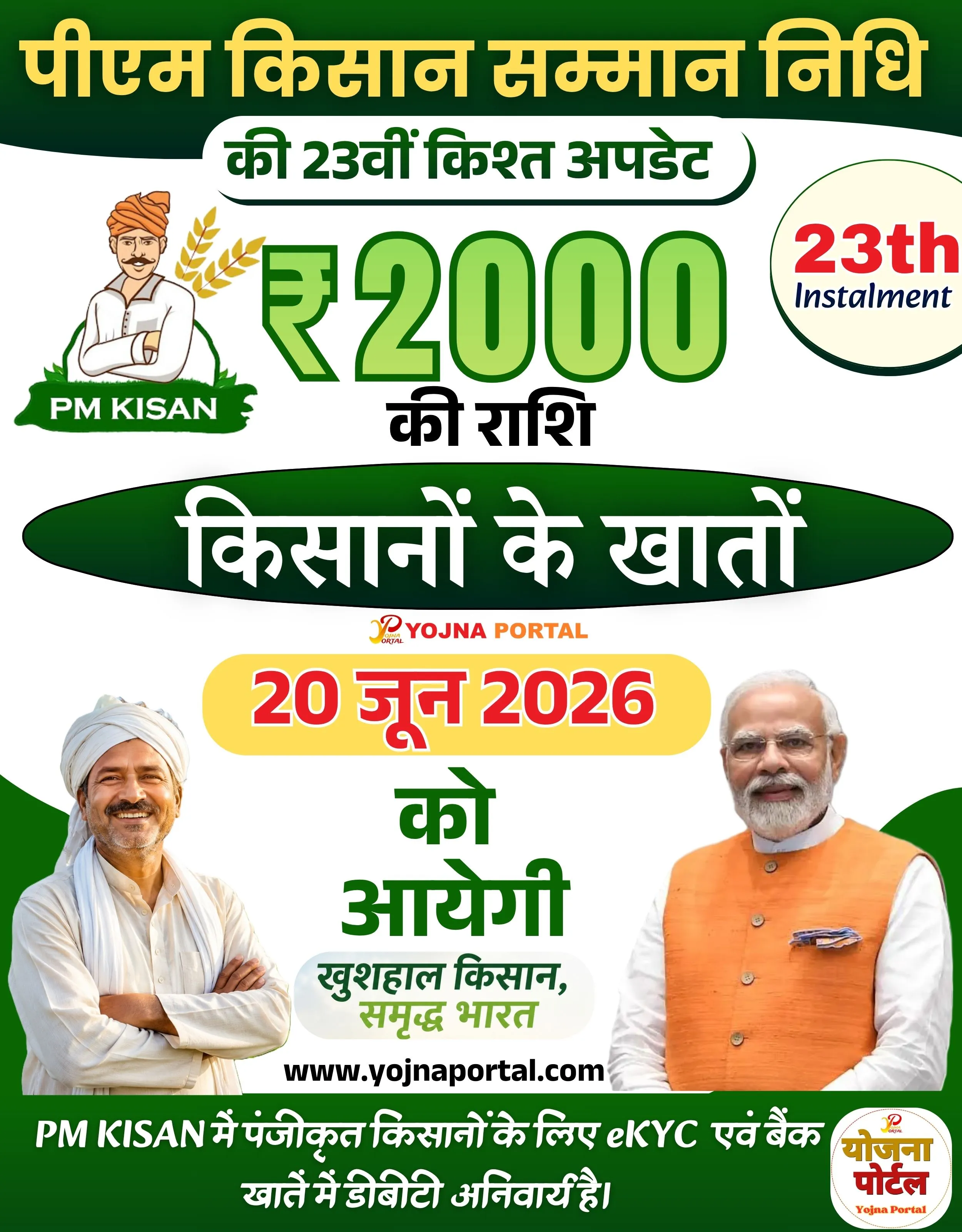 PM Kisan 23 Kisht Update | www.YojnaPortal.com